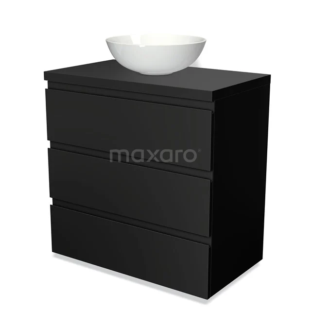 Modulo Plato Vanity units for countertop basin | 80 cm Matte black Handle-less front Matte black worktop 3 drawers BMK19-00029