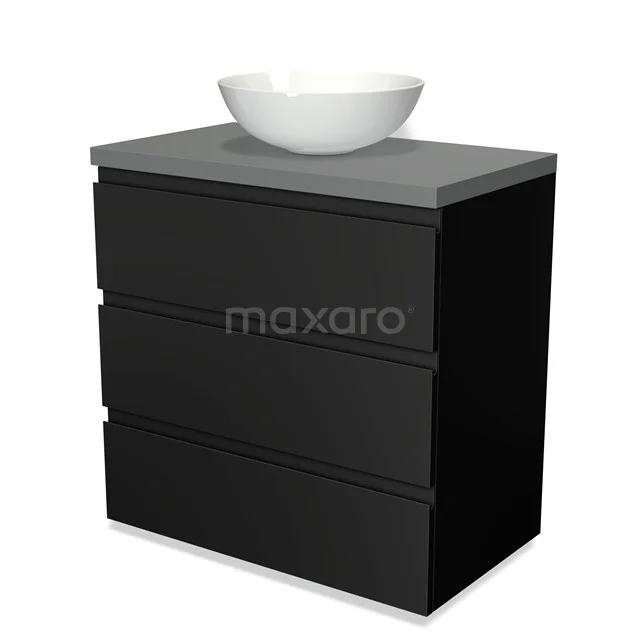 Modulo Plato Vanity units for countertop basin | 80 cm Matte black Handle-less front Mid grey worktop 3 drawers BMK19-00030