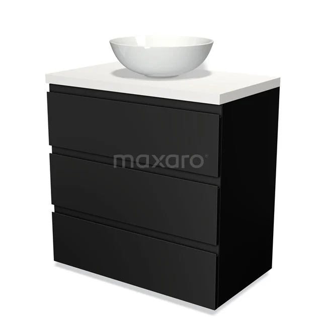 Modulo Plato Vanity units for countertop basin | 80 cm Matte black Handle-less front Matte white worktop 3 drawers BMK19-00032