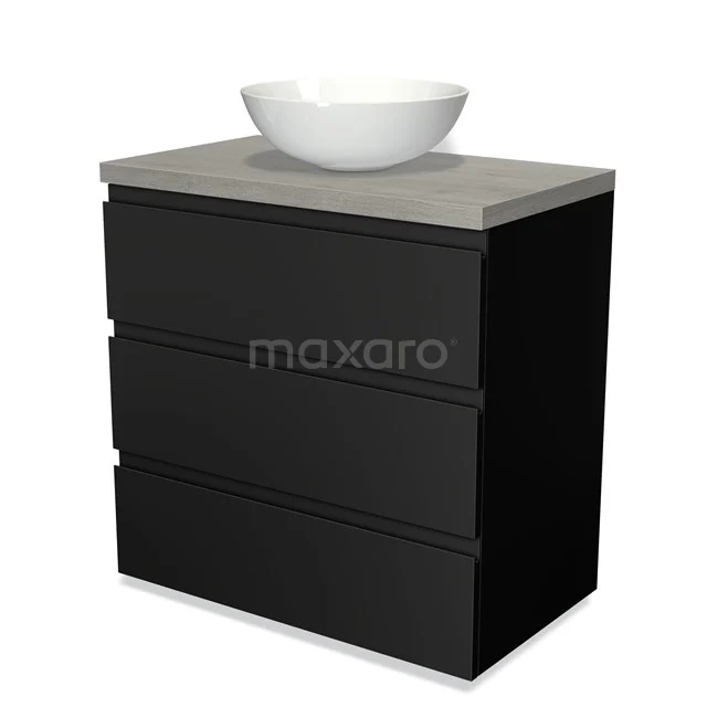 Modulo Plato Vanity units for countertop basin | 80 cm Matte black Handle-less front Grey oak worktop 3 drawers BMK19-00040