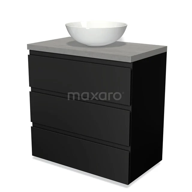 Modulo Plato Vanity units for countertop basin | 80 cm Matte black Handle-less front Light grey concrete worktop 3 drawers BMK19-00041