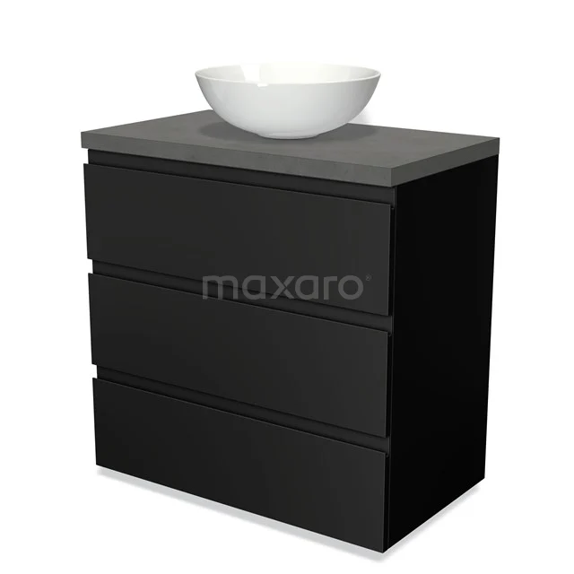 Modulo Plato Vanity units for countertop basin | 80 cm Matte black Handle-less front Dark grey concrete worktop 3 drawers BMK19-00042