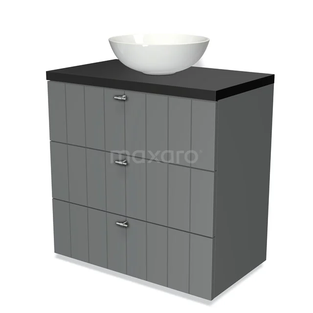 Modulo Plato Vanity units for countertop basin | 80 cm Mid grey Slat front Matte black worktop 3 drawers BMK19-00057