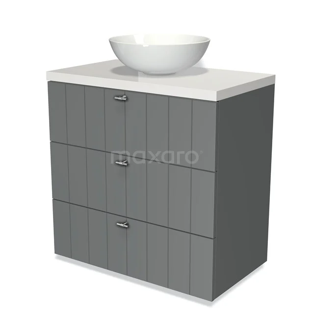 Modulo Plato Vanity units for countertop basin | 80 cm Mid grey Slat front High-gloss white worktop 3 drawers BMK19-00059