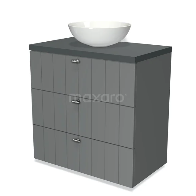 Modulo Plato Vanity units for countertop basin | 80 cm Mid grey Slat front Dark grey worktop 3 drawers BMK19-00061