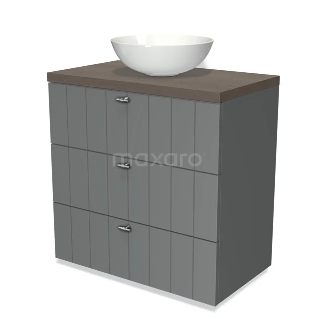 Modulo Plato Vanity units for countertop basin | 80 cm Mid grey Slat front Dark brown oak worktop 3 drawers BMK19-00067