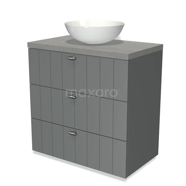 Modulo Plato Vanity units for countertop basin | 80 cm Mid grey Slat front Light grey concrete worktop 3 drawers BMK19-00069