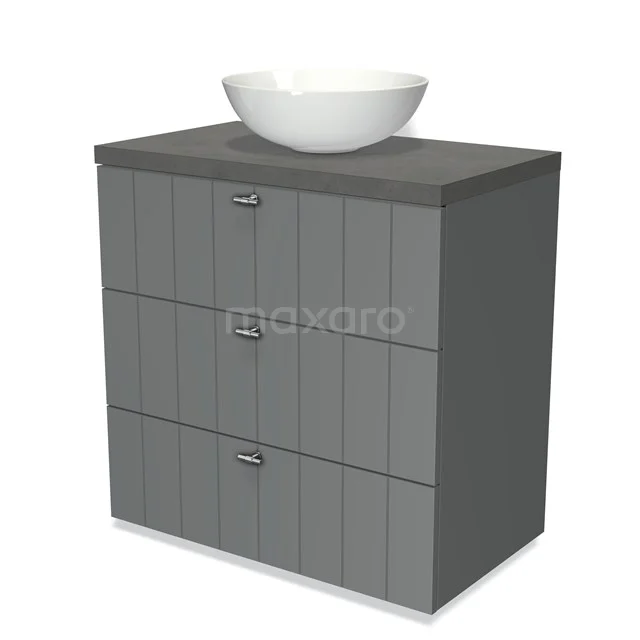 Modulo Plato Vanity units for countertop basin | 80 cm Mid grey Slat front Dark grey concrete worktop 3 drawers BMK19-00070
