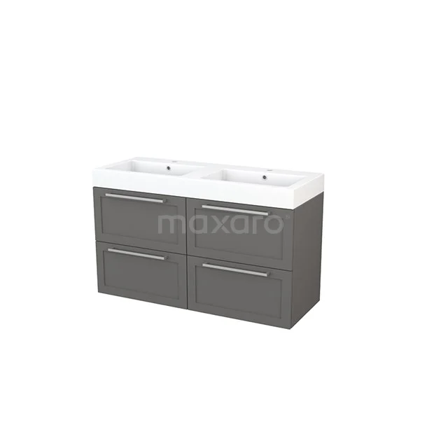 Bathroom unit 120cm Modulo+ Basalt 4 Drawers Frame Basin Mineral marble BMP004010 Grey bathroom furniture set with double basin, modern design, clean lines and spacious storage drawers, ideal for bathroom fittings.