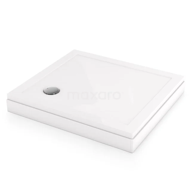 Weiße quadratische Duschwanne mit Abflussöffnung, modernes Design und klar geformt für eine stilvolle Badezimmergestaltung.