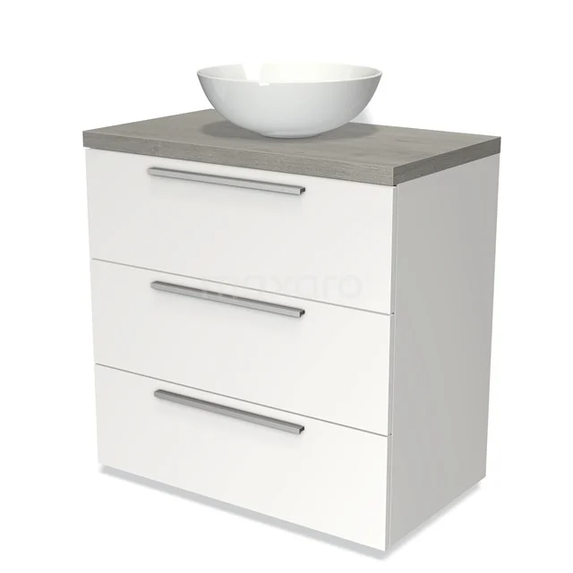 Modulo Plato Vanity units for countertop basin | 80 cm Matte white Flat front Grey oak worktop 3 drawers BMK19-00138