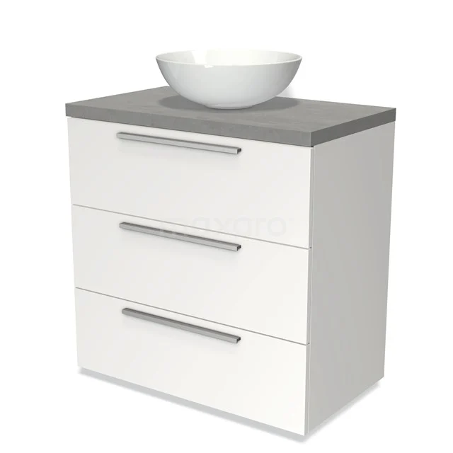 Modulo Plato Vanity units for countertop basin | 80 cm Matte white Flat front Light grey concrete worktop 3 drawers BMK19-00139