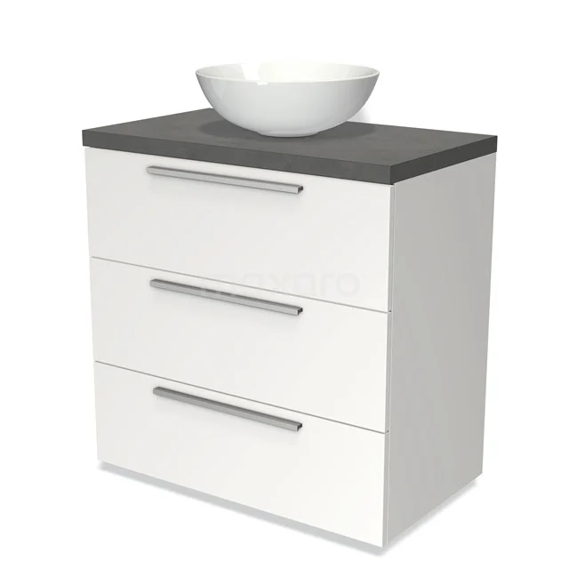 Modulo Plato Vanity units for countertop basin | 80 cm Matte white Flat front Dark grey concrete worktop 3 drawers BMK19-00140