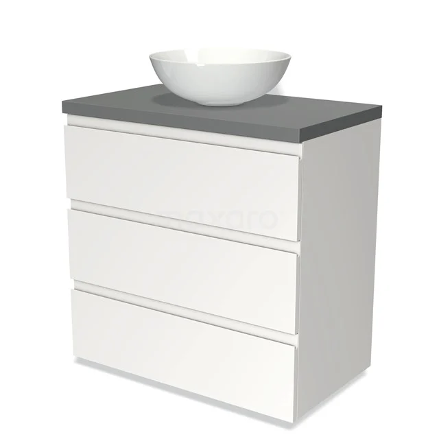 Modulo Plato Vanity units for countertop basin | 80 cm Matte white Handle-less front Mid grey worktop 3 drawers BMK19-00156