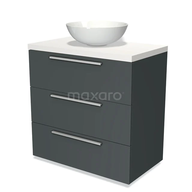 Modulo Plato Vanity units for countertop basin | 80 cm Dark grey Flat front Matte white worktop 3 drawers BMK19-00172