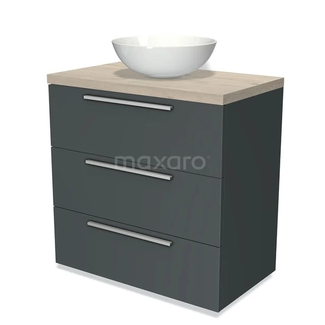 Modulo Plato Vanity units for countertop basin | 80 cm Dark grey Flat front Light grey oak worktop 3 drawers BMK19-00176