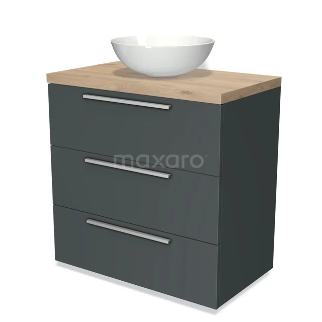 Modulo Plato Vanity units for countertop basin | 80 cm Dark grey Flat front Light brown oak worktop 3 drawers BMK19-00177