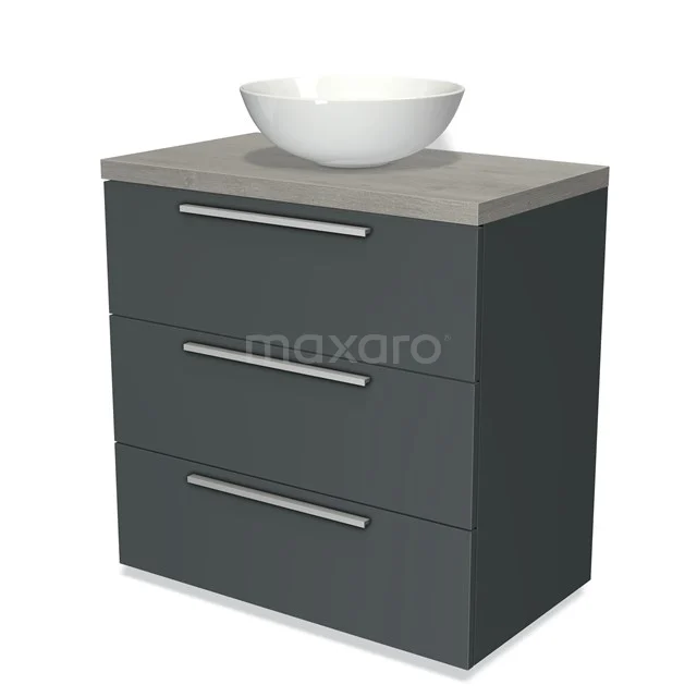 Modulo Plato Vanity units for countertop basin | 80 cm Dark grey Flat front Grey oak worktop 3 drawers BMK19-00180