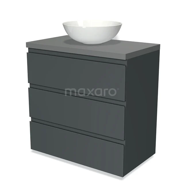 Modulo Plato Vanity units for countertop basin | 80 cm Dark grey Handle-less front Mid grey worktop 3 drawers BMK19-00198