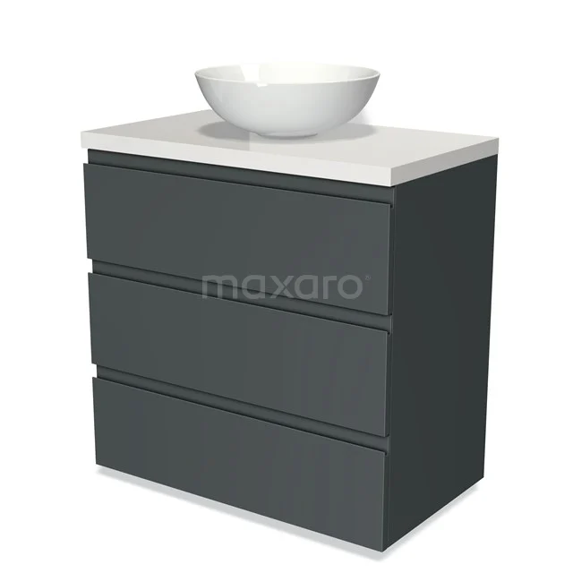 Modulo Plato Vanity units for countertop basin | 80 cm Dark grey Handle-less front High-gloss white worktop 3 drawers BMK19-00199