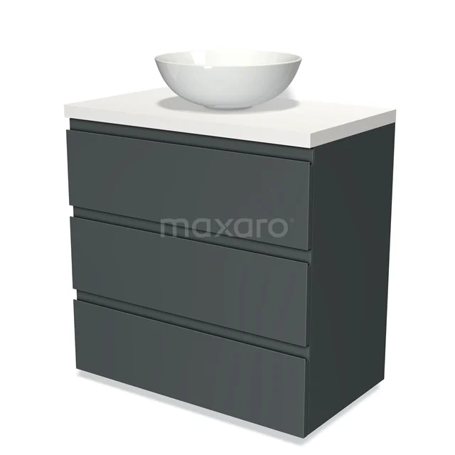 Modulo Plato Vanity units for countertop basin | 80 cm Dark grey Handle-less front Matte white worktop 3 drawers BMK19-00200