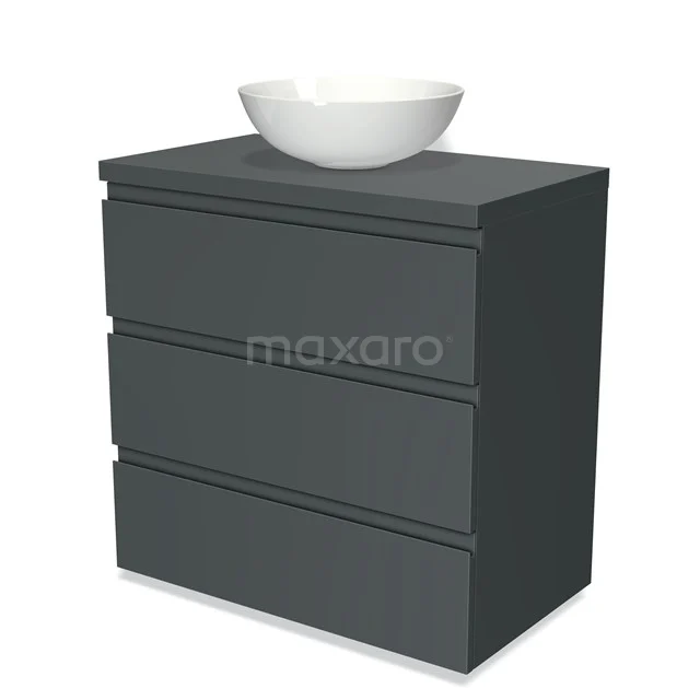 Modulo Plato Vanity units for countertop basin | 80 cm Dark grey Handle-less front Dark grey worktop 3 drawers BMK19-00201