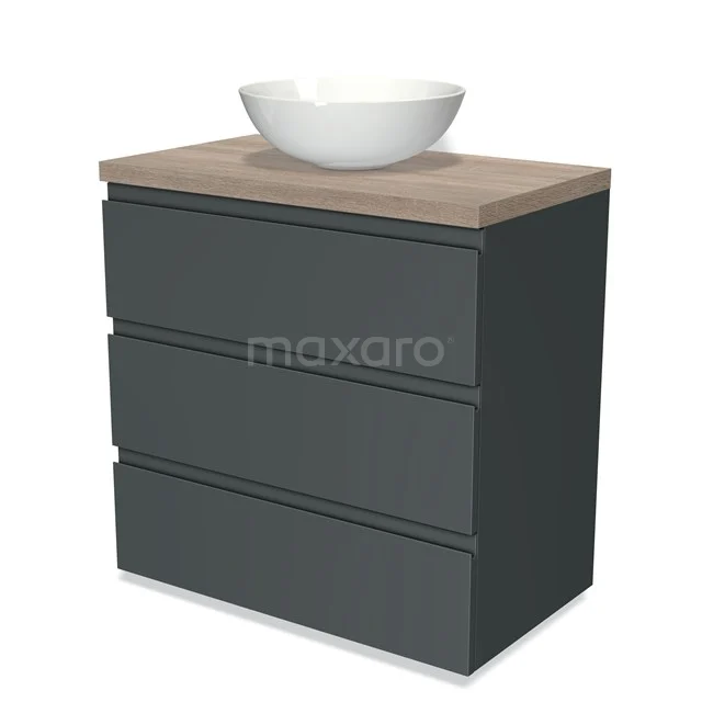 Modulo Plato Vanity units for countertop basin | 80 cm Dark grey Handle-less front Oak worktop 3 drawers BMK19-00203