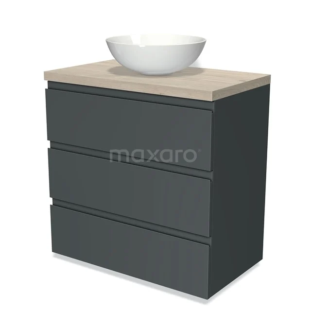 Modulo Plato Vanity units for countertop basin | 80 cm Dark grey Handle-less front Light grey oak worktop 3 drawers BMK19-00204