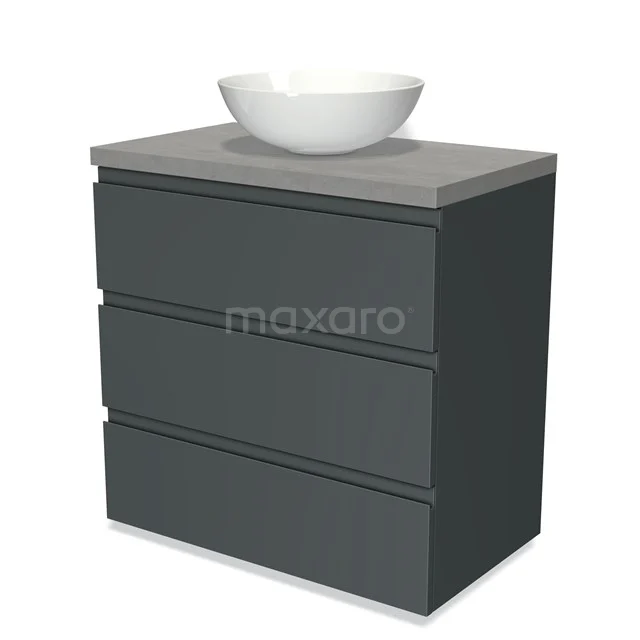 Modulo Plato Vanity units for countertop basin | 80 cm Dark grey Handle-less front Light grey concrete worktop 3 drawers BMK19-00209