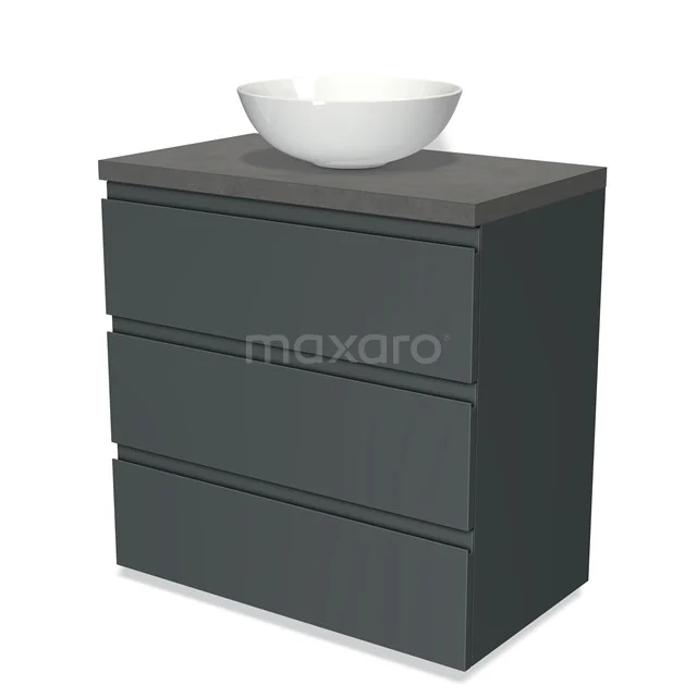 Modulo Plato Vanity units for countertop basin | 80 cm Dark grey Handle-less front Dark grey concrete worktop 3 drawers BMK19-00210