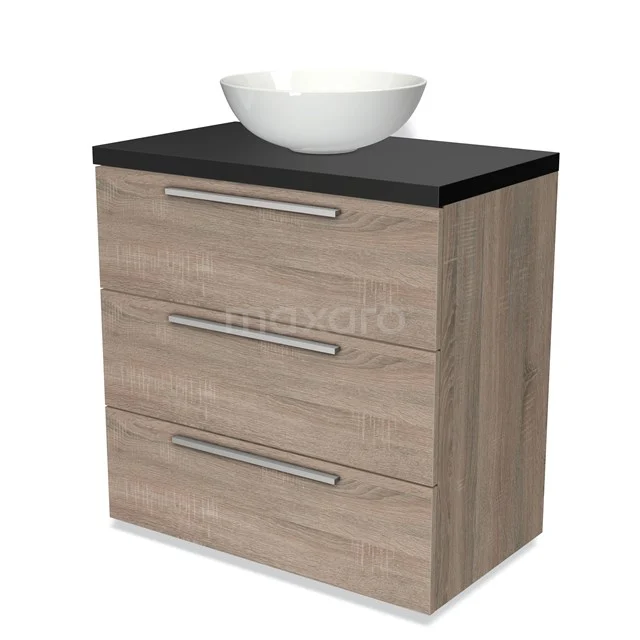 Modulo Plato Vanity units for countertop basin | 80 cm Oak Flat front Matte black worktop 3 drawers BMK19-00253