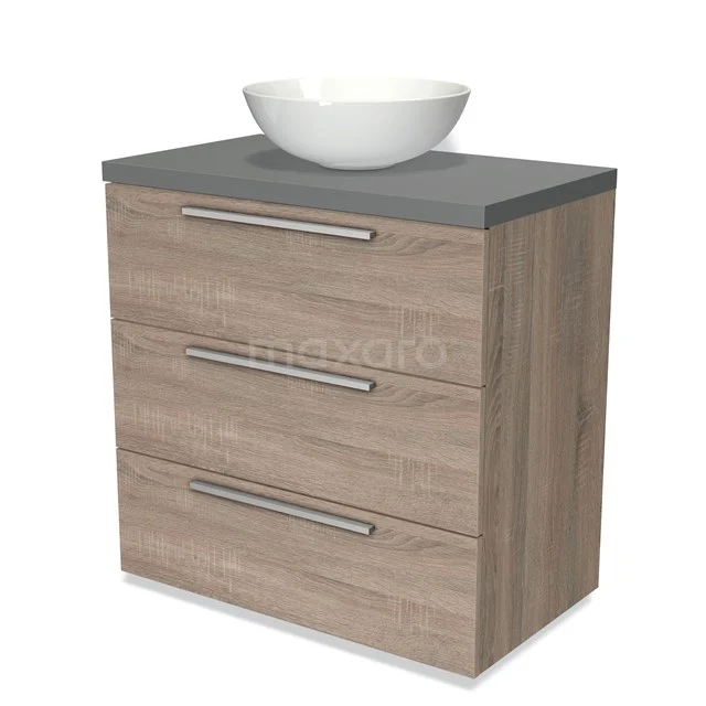 Modulo Plato Vanity units for countertop basin | 80 cm Oak Flat front Mid grey worktop 3 drawers BMK19-00254