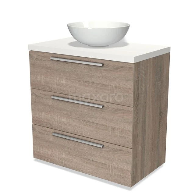 Modulo Plato Vanity units for countertop basin | 80 cm Oak Flat front Matte white worktop 3 drawers BMK19-00256