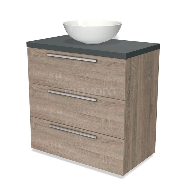 Modulo Plato Vanity units for countertop basin | 80 cm Oak Flat front Dark grey worktop 3 drawers BMK19-00257