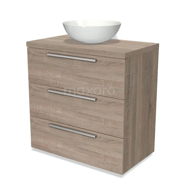 Modulo Plato Vanity units for countertop basin | 80 cm Oak Flat front Oak worktop 3 drawers BMK19-00259