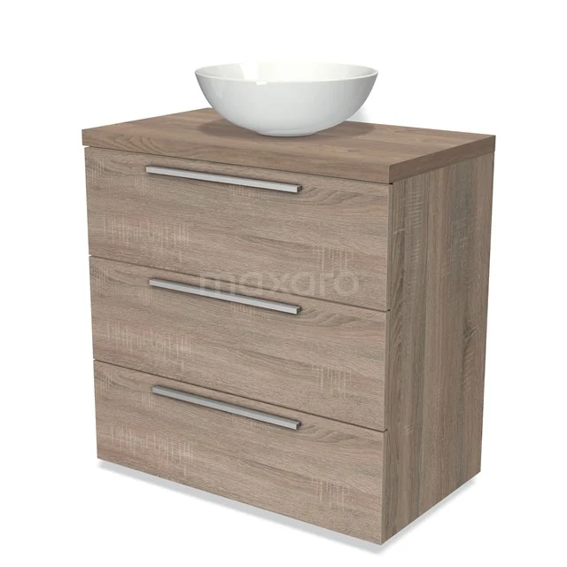 Modulo Plato Vanity units for countertop basin | 80 cm Oak Flat front Mid brown oak worktop 3 drawers BMK19-00262