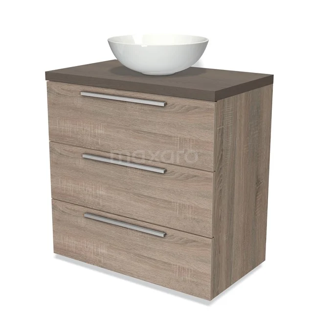 Modulo Plato Vanity units for countertop basin | 80 cm Oak Flat front Dark brown oak worktop 3 drawers BMK19-00263