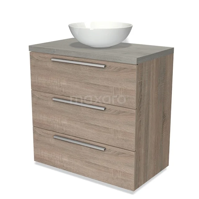 Modulo Plato Vanity units for countertop basin | 80 cm Oak Flat front Grey oak worktop 3 drawers BMK19-00264