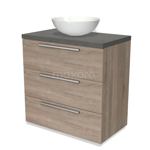 Modulo Plato Vanity units for countertop basin | 80 cm Oak Flat front Dark grey concrete worktop 3 drawers BMK19-00266