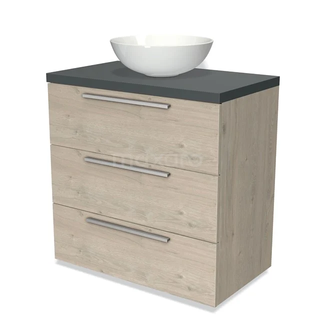 Modulo Plato Vanity units for countertop basin | 80 cm Light grey oak Flat front Dark grey worktop 3 drawers BMK19-00285