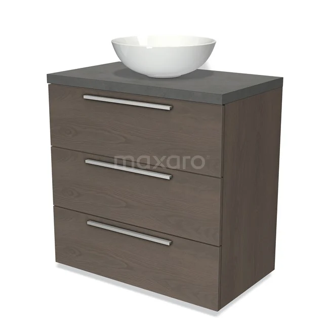 Modulo Plato Vanity units for countertop basin | 80 cm Dark brown oak Flat front Dark grey concrete worktop 3 drawers BMK19-00378