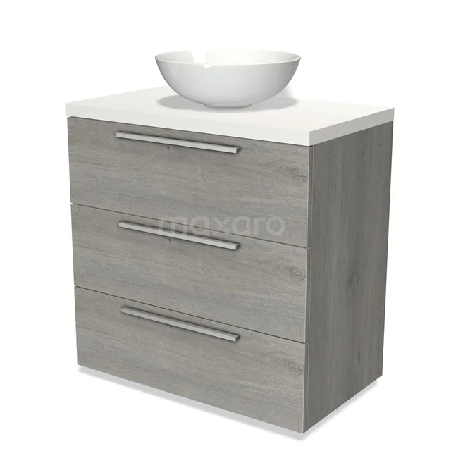 Modulo Plato Badkamermeubel voor waskom | 80 cm Grijs eiken Vlak front Mat wit blad 3 lades BMK19-00396