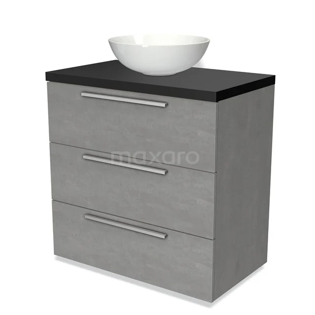 Modulo Plato Vanity units for countertop basin | 80 cm Light grey concrete Flat front Matte black worktop 3 drawers BMK19-00421