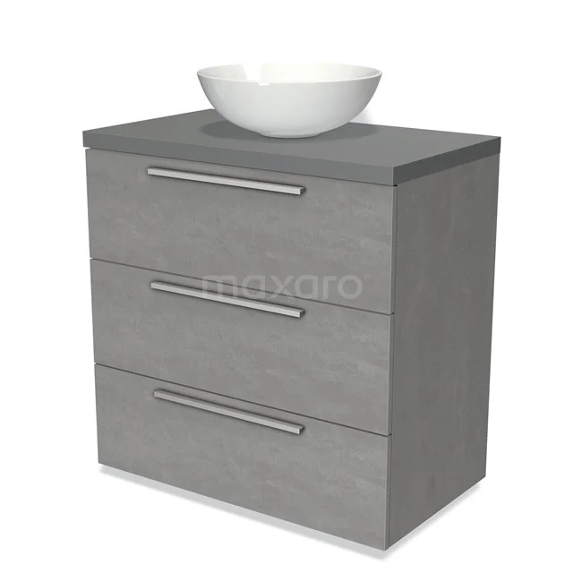 Modulo Plato Vanity units for countertop basin | 80 cm Light grey concrete Flat front Mid grey worktop 3 drawers BMK19-00422