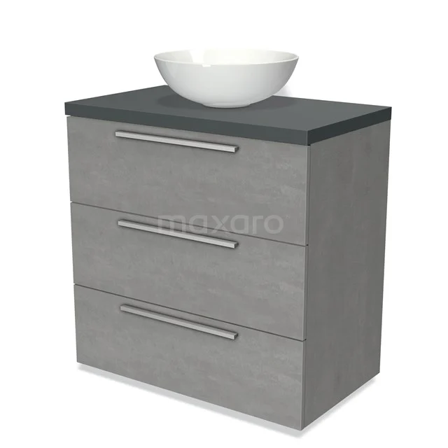 Modulo Plato Vanity units for countertop basin | 80 cm Light grey concrete Flat front Dark grey worktop 3 drawers BMK19-00425