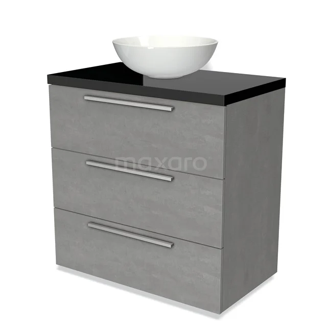 Modulo Plato Vanity units for countertop basin | 80 cm Light grey concrete Flat front High-gloss black worktop 3 drawers BMK19-00426