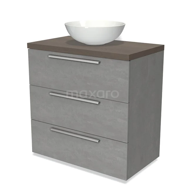 Modulo Plato Vanity units for countertop basin | 80 cm Light grey concrete Flat front Dark brown oak worktop 3 drawers BMK19-00431
