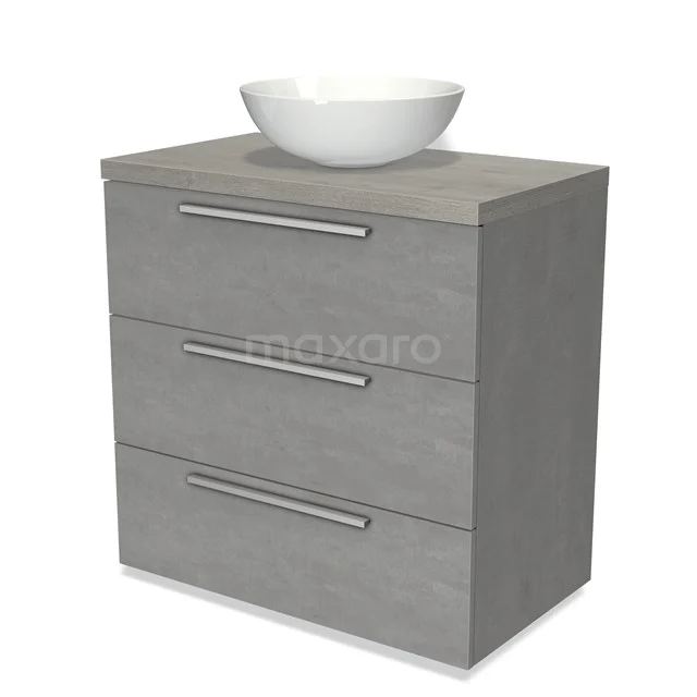 Modulo Plato Vanity units for countertop basin | 80 cm Light grey concrete Flat front Grey oak worktop 3 drawers BMK19-00432