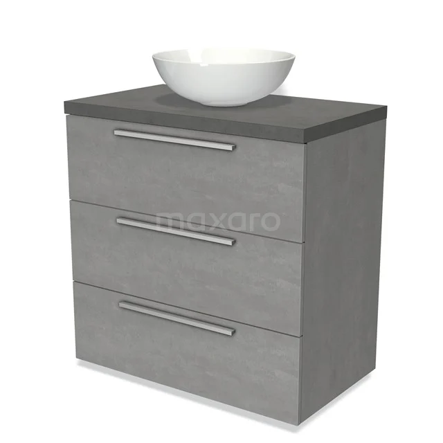 Modulo Plato Vanity units for countertop basin | 80 cm Light grey concrete Flat front Dark grey concrete worktop 3 drawers BMK19-00434