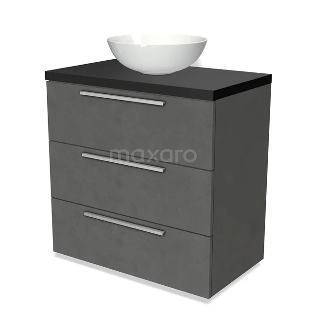 Modulo Plato Vanity units for countertop basin | 80 cm Dark grey concrete Flat front Matte black worktop 3 drawers BMK19-00435
